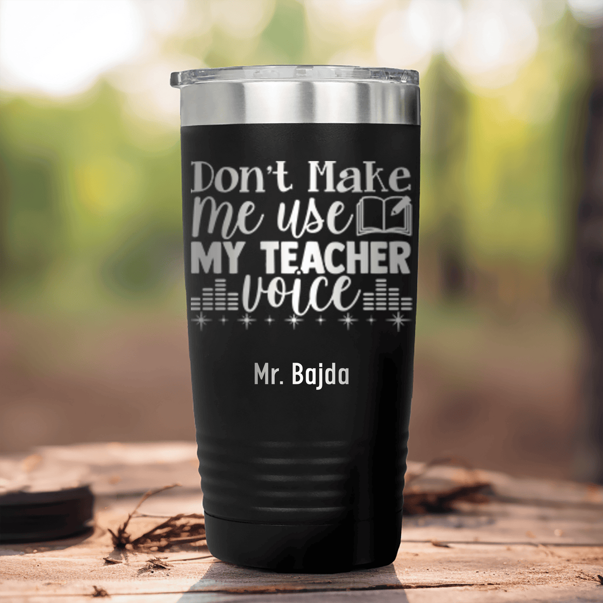 Black Teacher Tumbler With Use My Teacher Voice Design