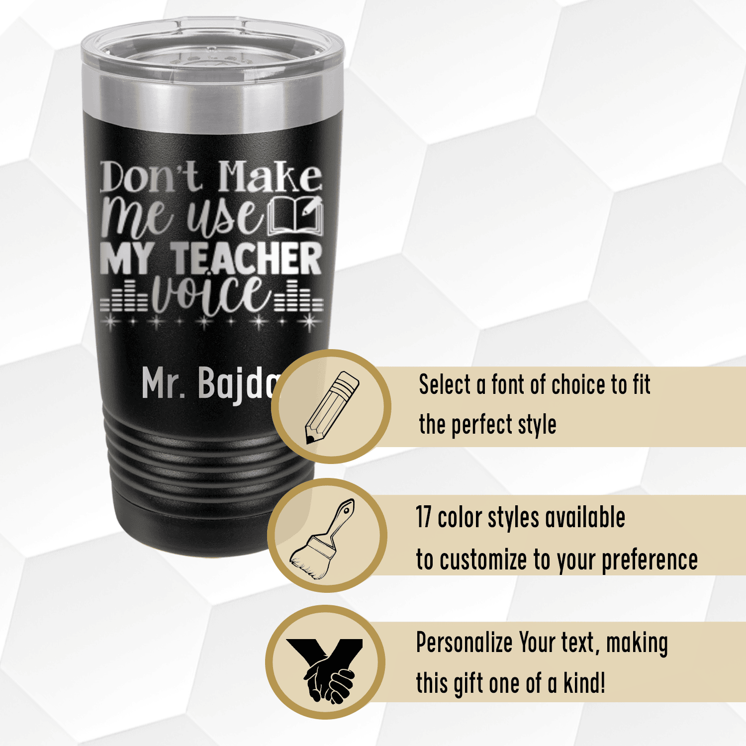 Pink Teacher Tumbler With Use My Teacher Voice Design