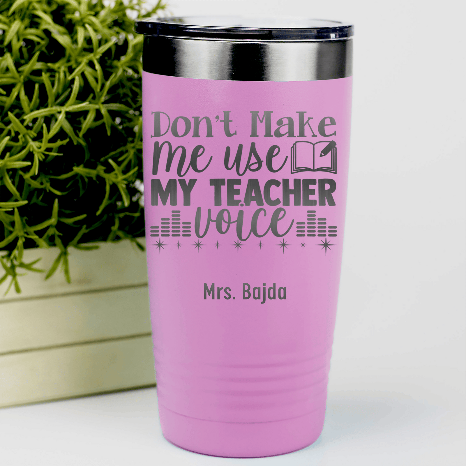 Pink Teacher Tumbler With Use My Teacher Voice Design