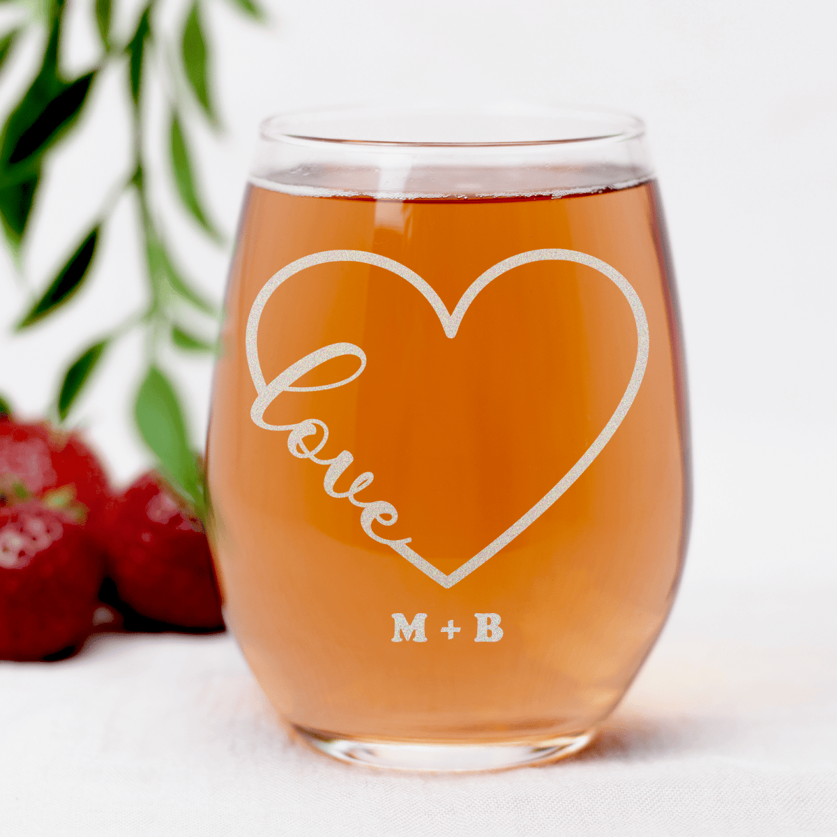 Personalized Valentines Heart Stemless Wine Glass for her, Customized Gifts for Women by Groovy Girl Gifts