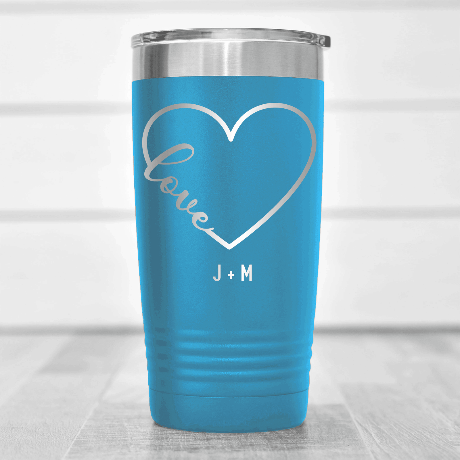 Light Blue Valentines Day Tumbler With Valentines Heart Design