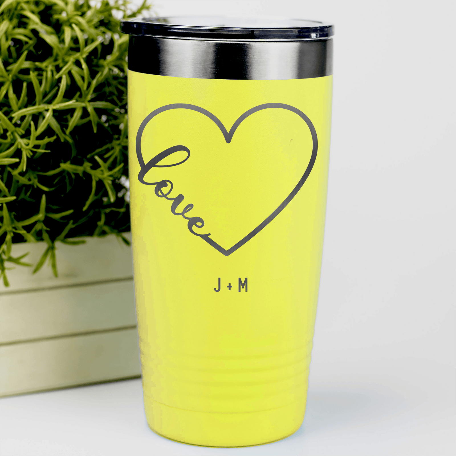 Yellow Valentines Day Tumbler With Valentines Heart Design