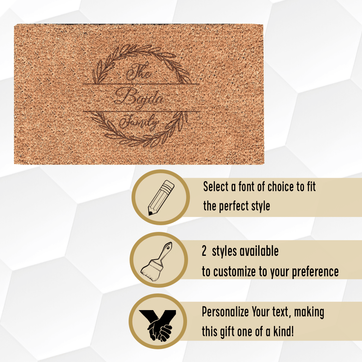 Personalized Vintage Crest Engraved Door Mat for her, Customized Gifts for Women by Groovy Girl Gifts