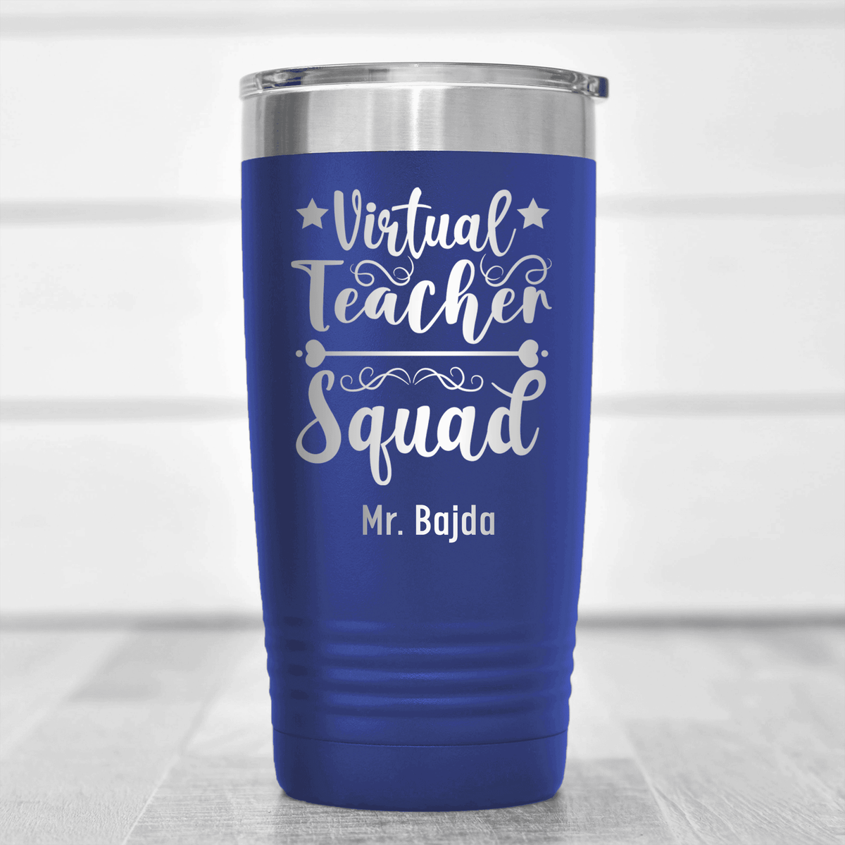 Blue Teacher Tumbler With Virtual Teacher Squad Design