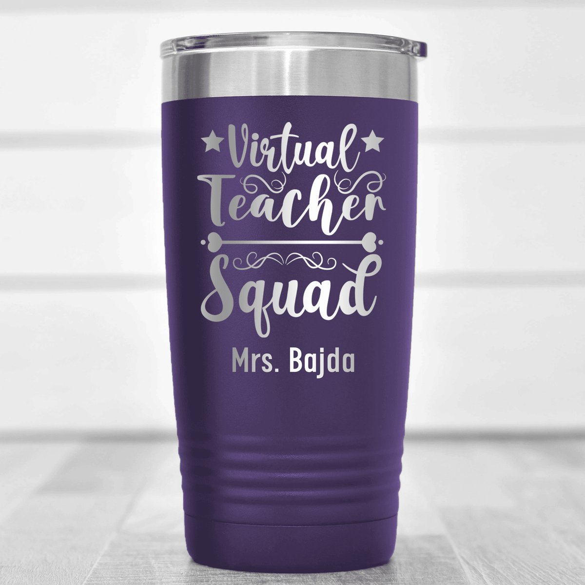 Purple Teacher Tumbler With Virtual Teacher Squad Design
