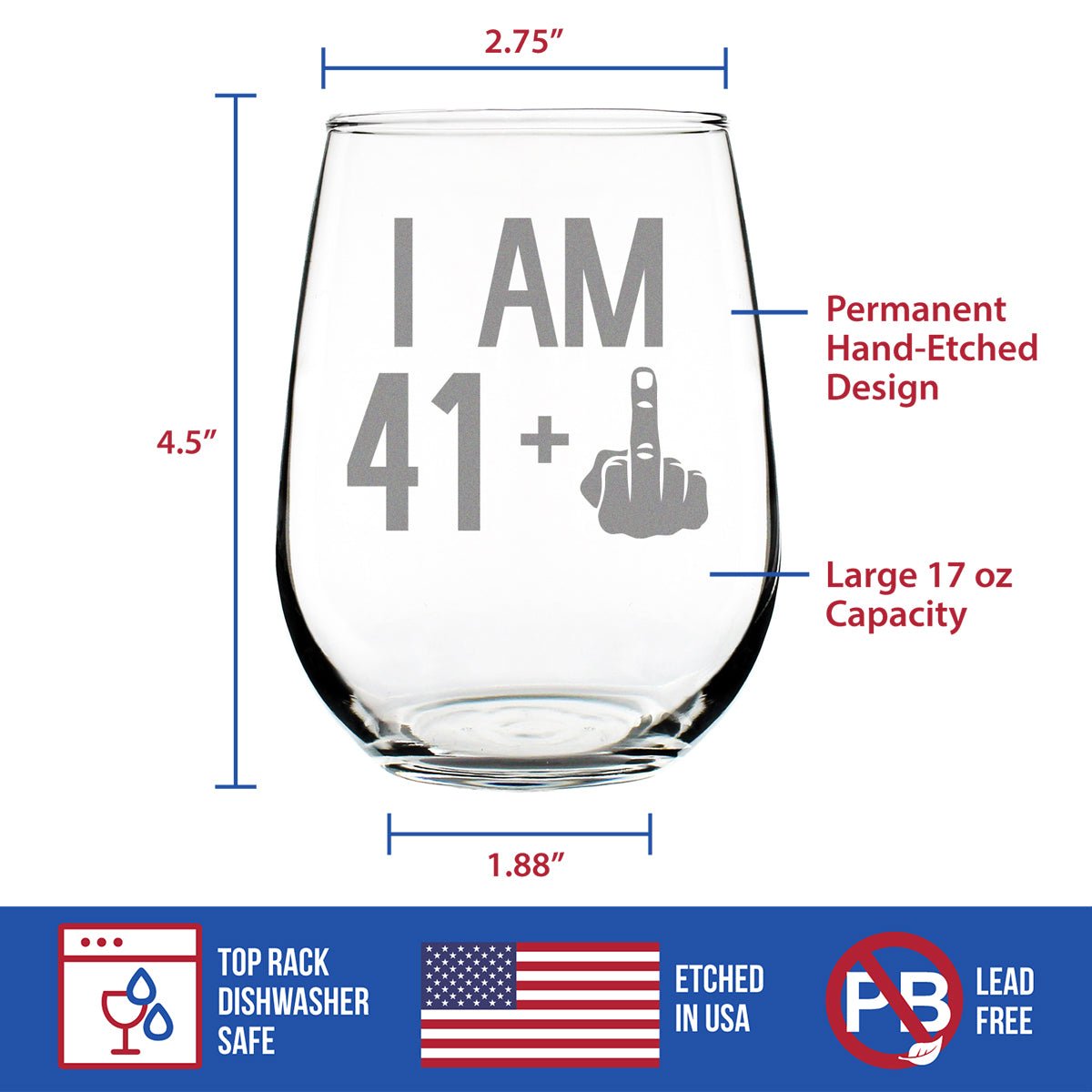 Personalized 42nd Birthday Stemless Wine Glass for her, Customized Gifts for Women by Groovy Girl Gifts