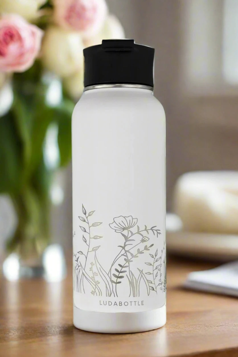 Personalized Pink Water Bottle with Floral Design 