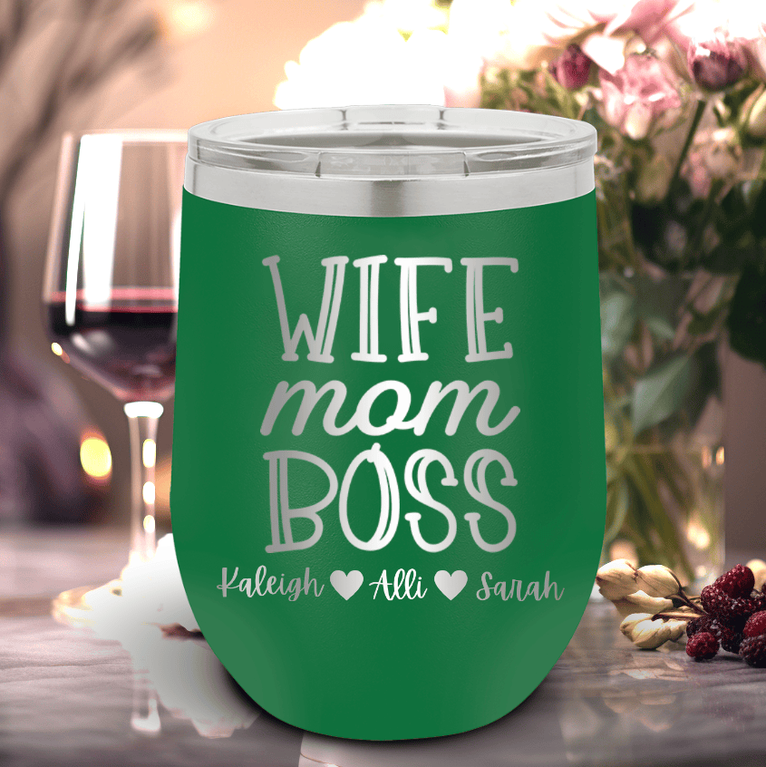 Personalized Wife Mom Boss Wine Tumbler for her, Customized Gifts for Women by Groovy Girl Gifts