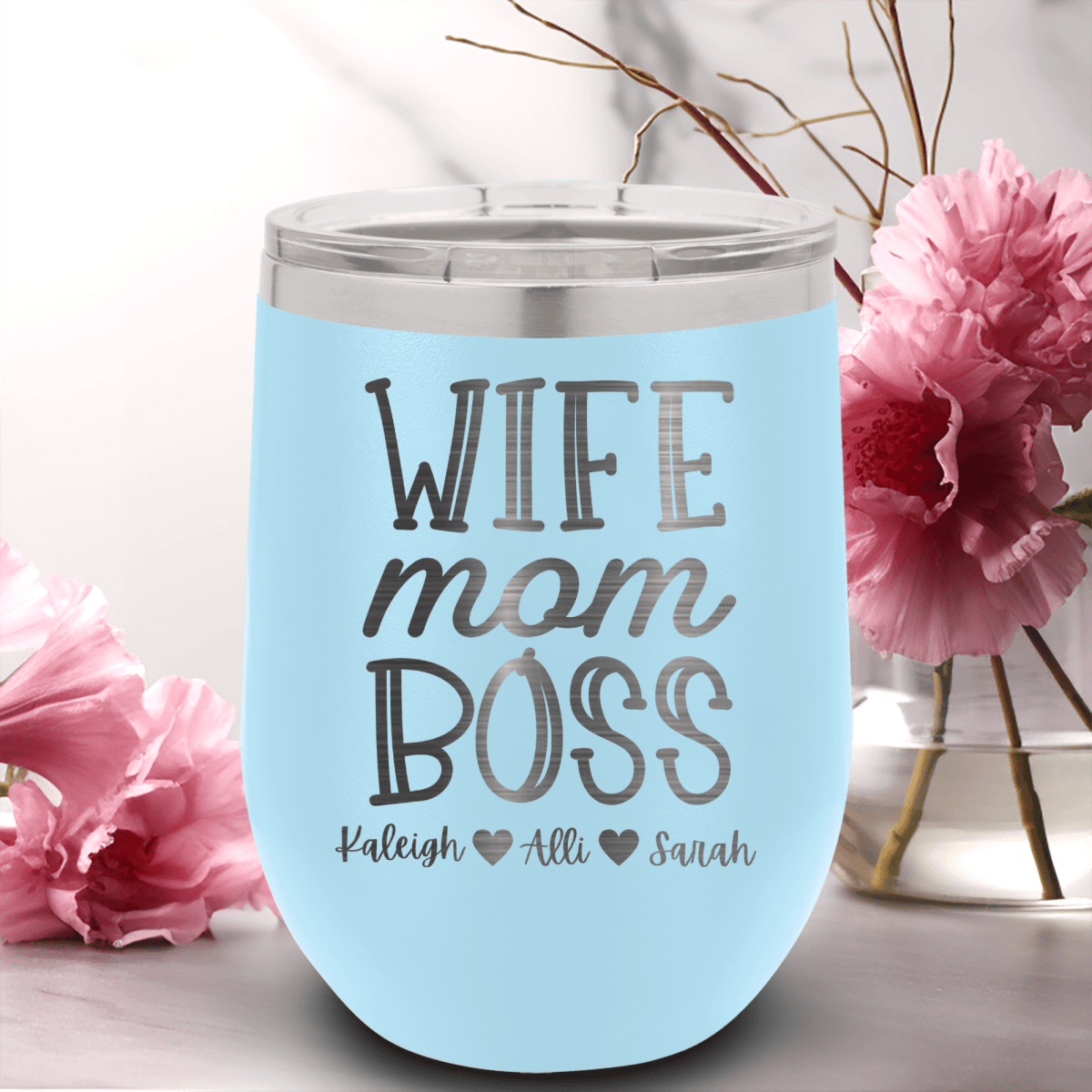Personalized Wife Mom Boss Wine Tumbler for her, Customized Gifts for Women by Groovy Girl Gifts
