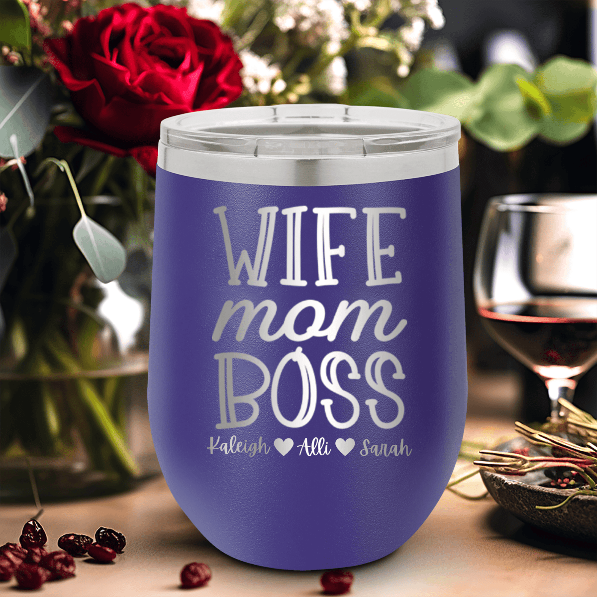 Personalized Wife Mom Boss Wine Tumbler for her, Customized Gifts for Women by Groovy Girl Gifts