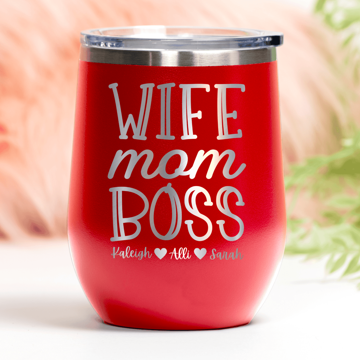 Personalized Wife Mom Boss Wine Tumbler for her, Customized Gifts for Women by Groovy Girl Gifts