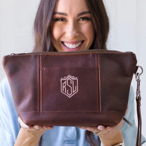 Personalized Luxe Leather Toiletry Bag for her, Customized Gifts for Women by Groovy Girl Gifts
