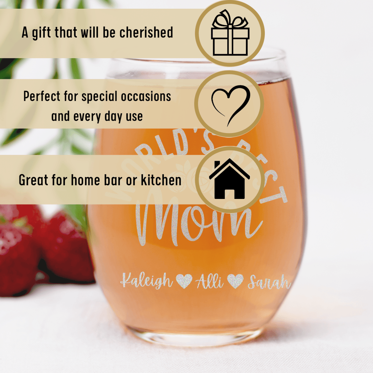 Personalized Worlds Best Mom Stemless Wine Glass for her, Customized Gifts for Women by Groovy Girl Gifts