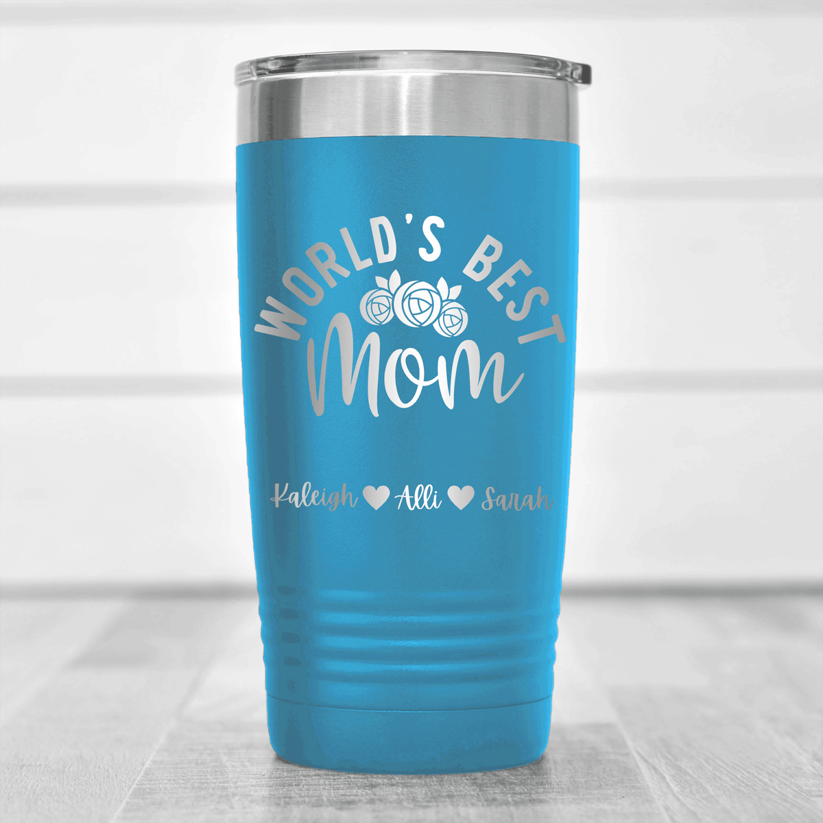 Light Blue Mothers Day Tumbler With Worlds Best Mom Design