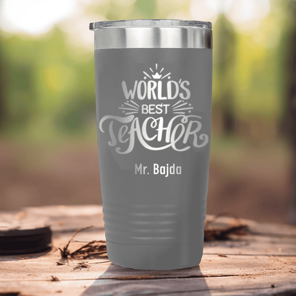 Grey Teacher Tumbler With Worlds Best Teacher Design