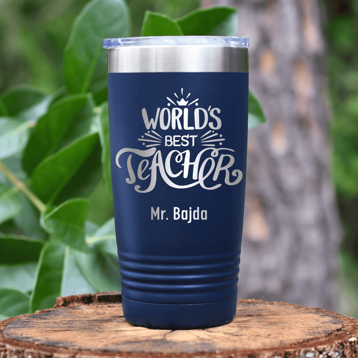 Navy Teacher Tumbler With Worlds Best Teacher Design