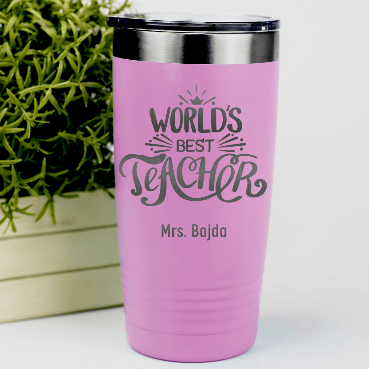 Pink Teacher Tumbler With Worlds Best Teacher Design