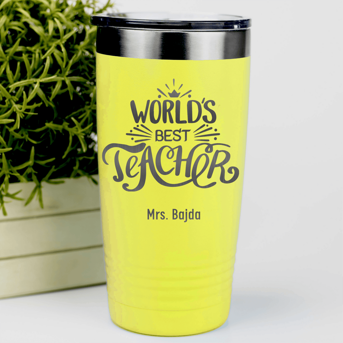 Yellow Teacher Tumbler With Worlds Best Teacher Design