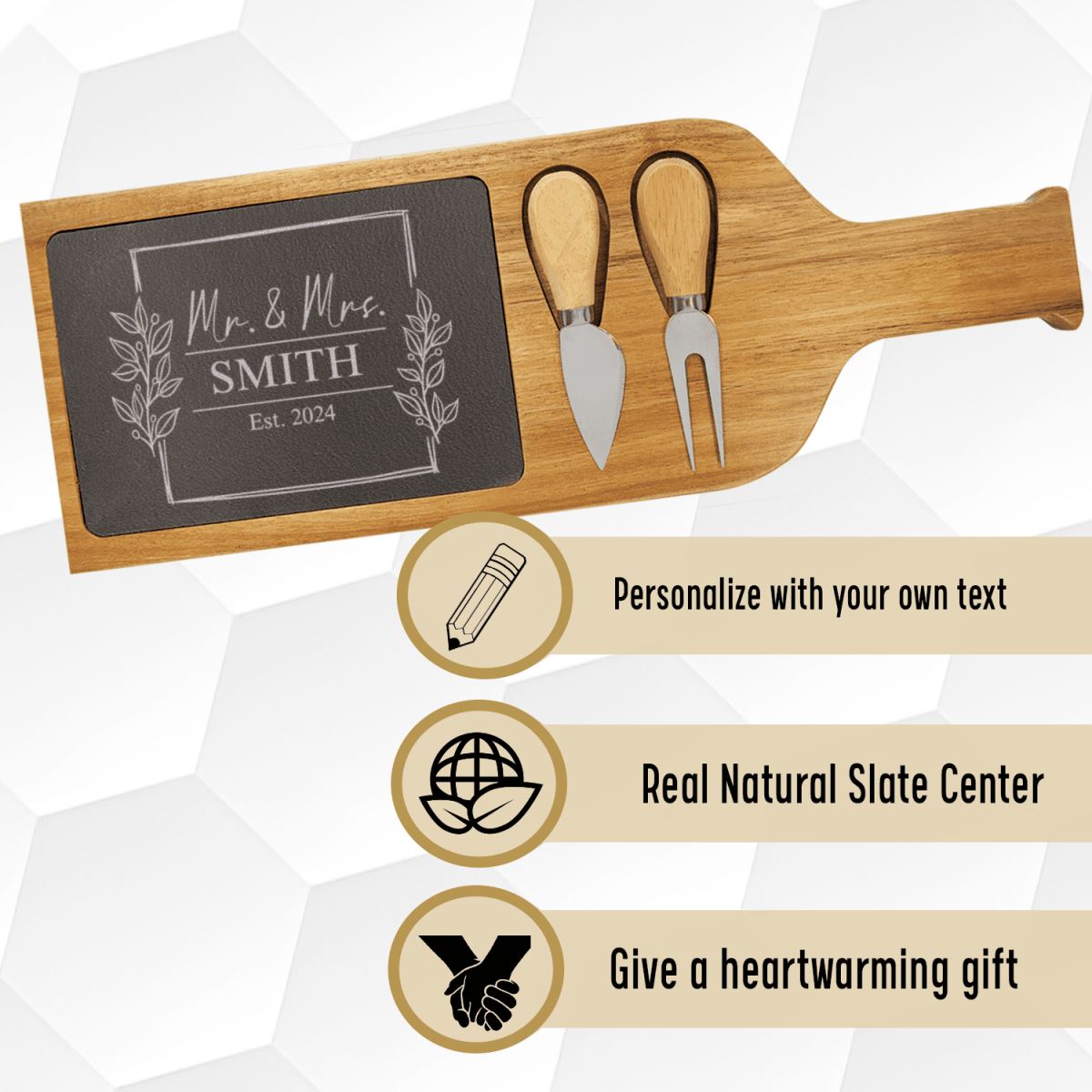 Personalized Years Of Joy Wood Slate Serving Tray With Handle for her, Customized Gifts for Women by Groovy Girl Gifts