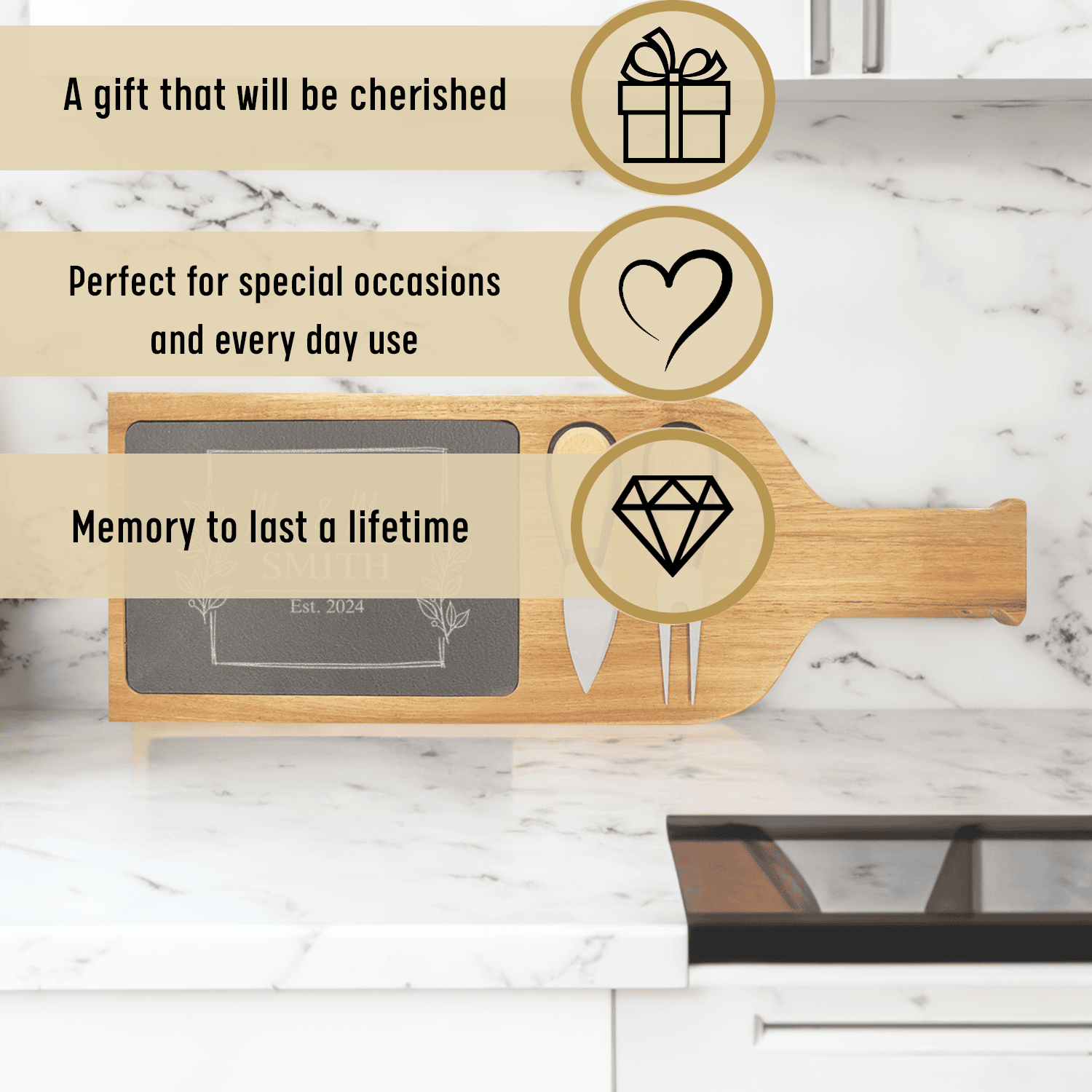 Personalized Years Of Joy Wood Slate Serving Tray With Handle for her, Customized Gifts for Women by Groovy Girl Gifts