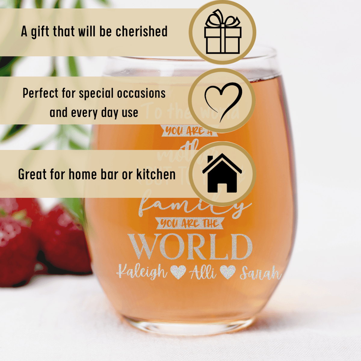 Personalized You Are My World Stemless Wine Glass for her, Customized Gifts for Women by Groovy Girl Gifts