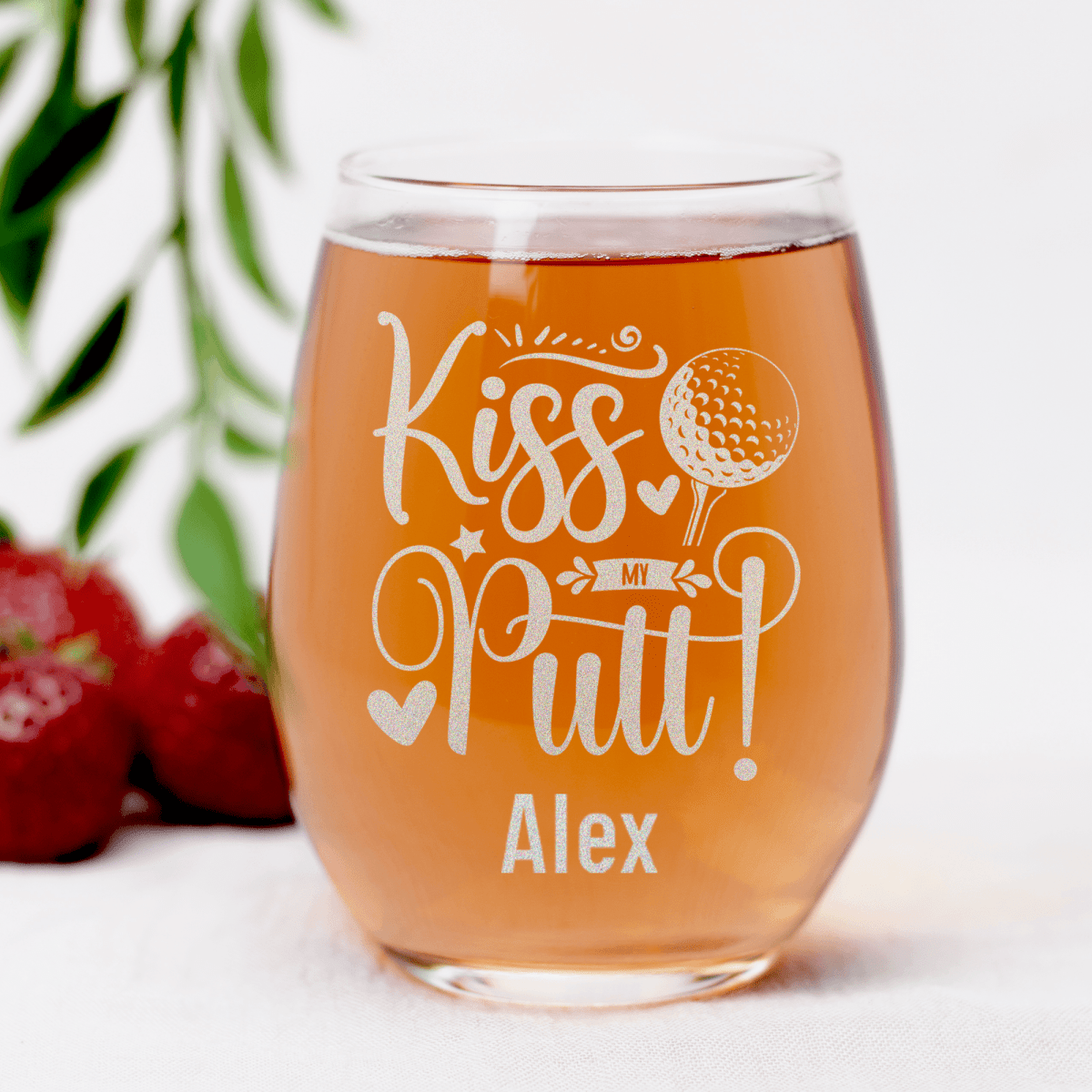 Personalized You Can Kiss My Putt Stemless Wine Glass for her, Customized Gifts for Women by Groovy Girl Gifts