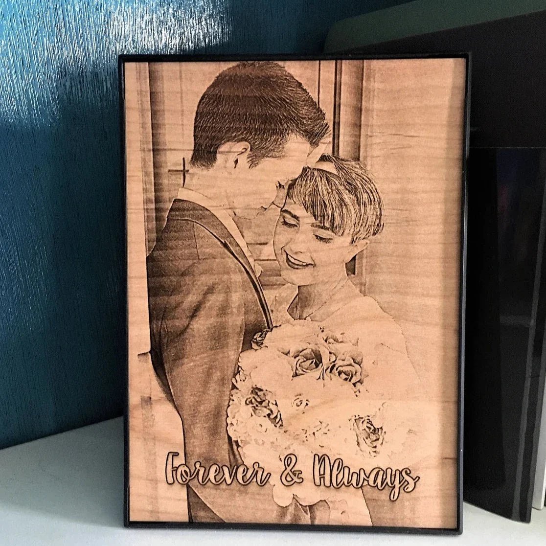 Personalized Anniversary Etched Wood Photo for her, Customized Gifts for Women by Groovy Girl Gifts