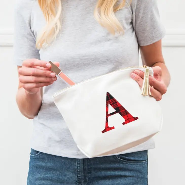 Bags &amp; Luggage - Women&#39;s Bags - Cosmetic Bags &amp; Cases Buffalo Plaid Initial Canvas Makeup Bag