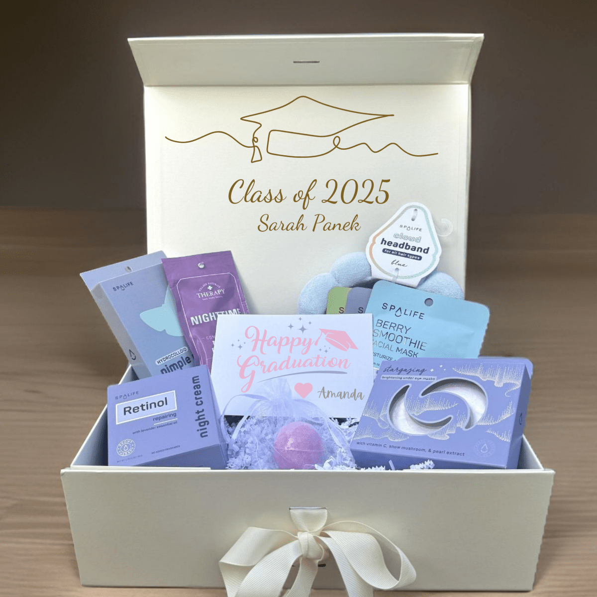 Personalized Graduation Celebration Spa Gift Set for her, Customized Gifts for Women by Groovy Girl Gifts