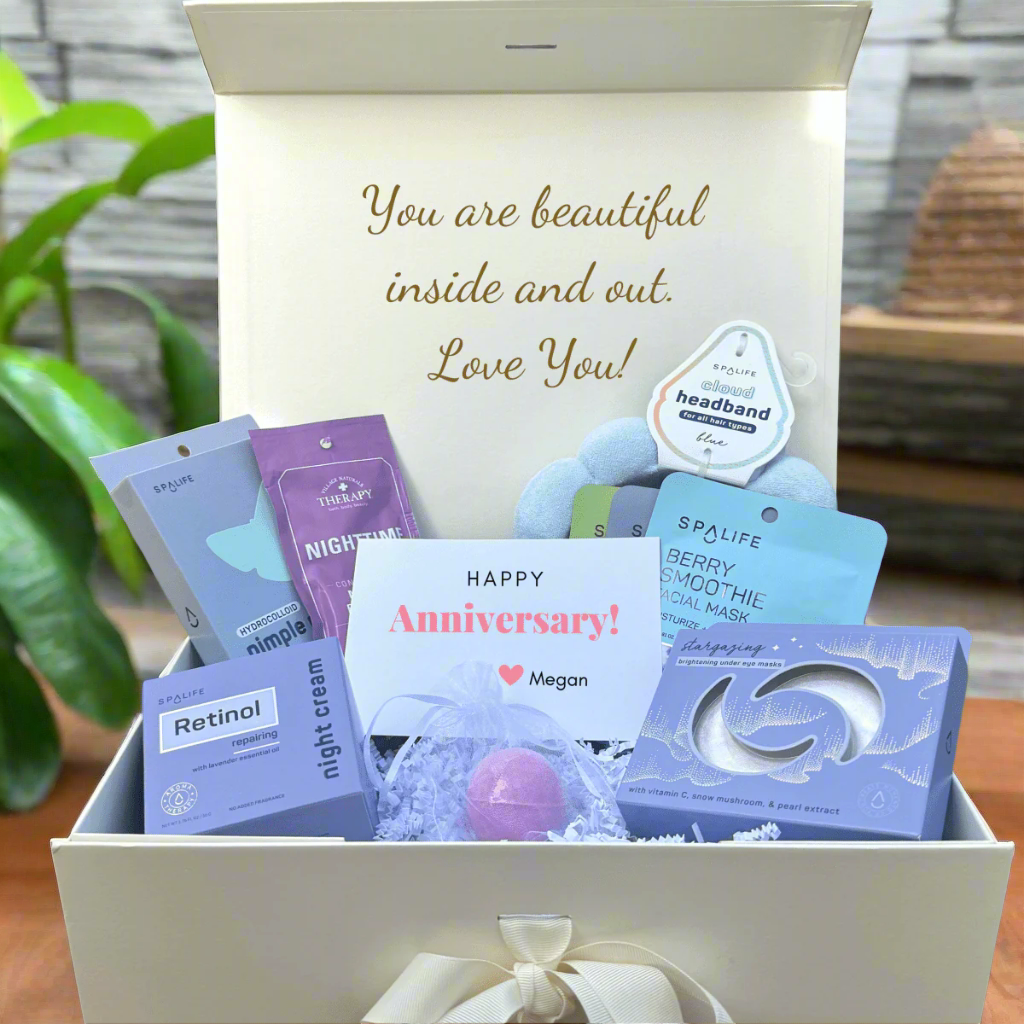 Personalized Blissful Anniversary Spa Gift Set for her, Customized Gifts for Women by Groovy Girl Gifts