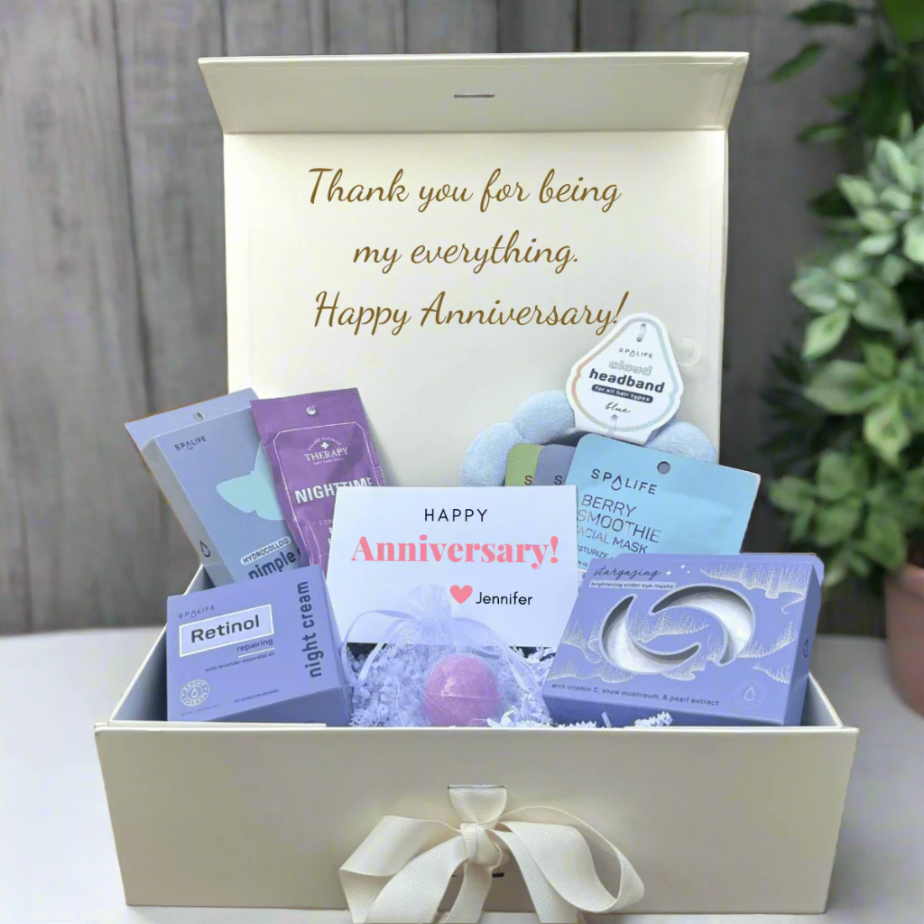 Personalized Blissful Anniversary Spa Gift Set for her, Customized Gifts for Women by Groovy Girl Gifts