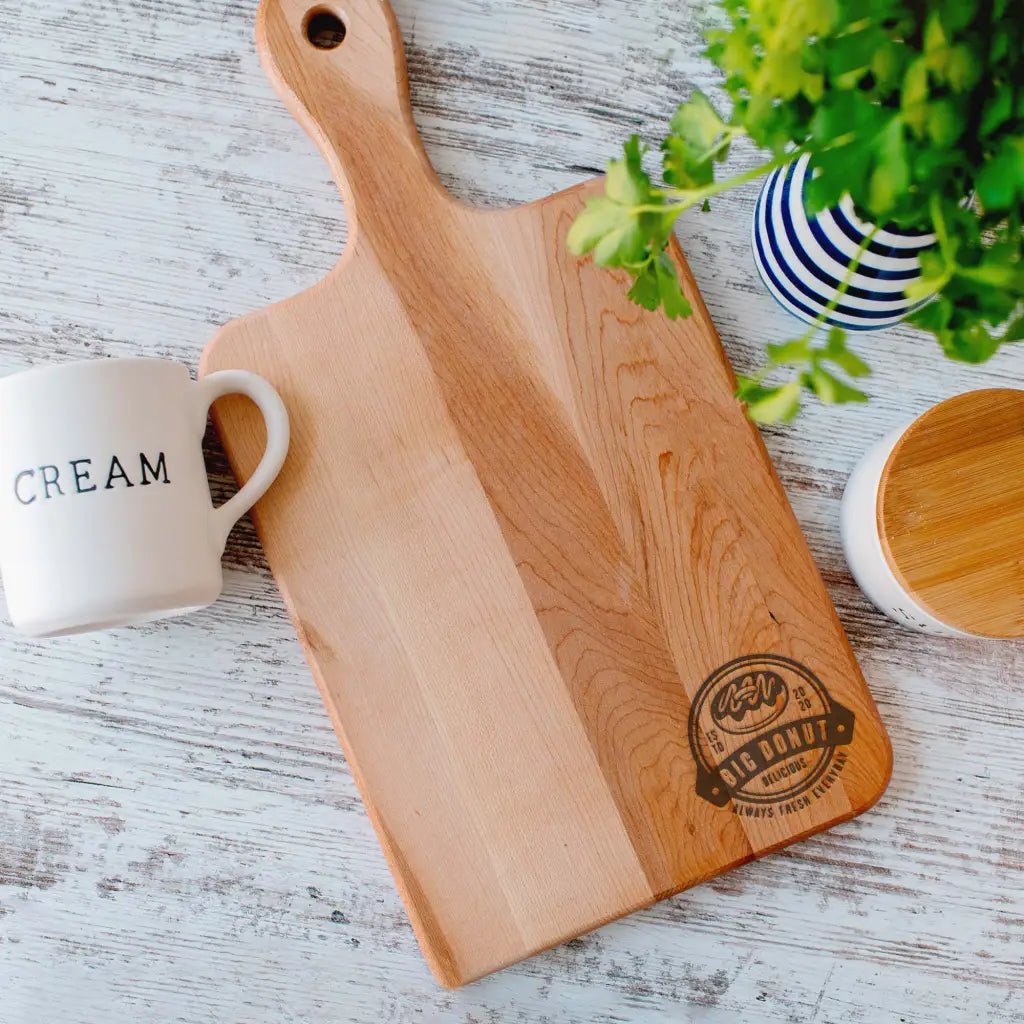 Personalized Business Corner Logo Handle Cutting Board for her, Customized Gifts for Women by Groovy Girl Gifts