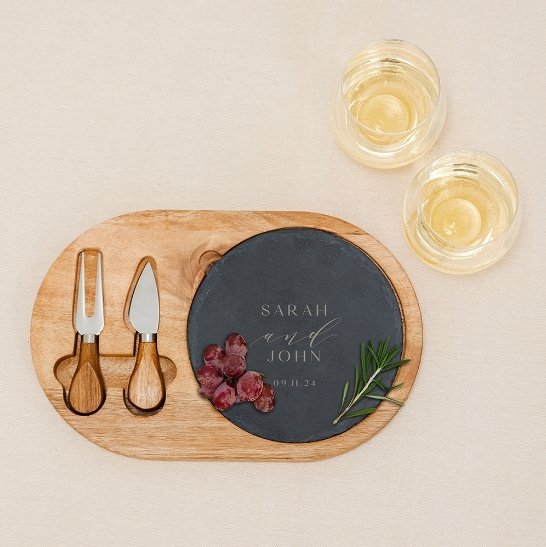 Cutting Board Personalized Wood & Slate Cheese Board Set