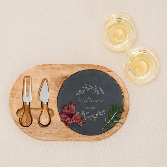 Cutting Board Personalized Wood & Slate Cheese Board Set