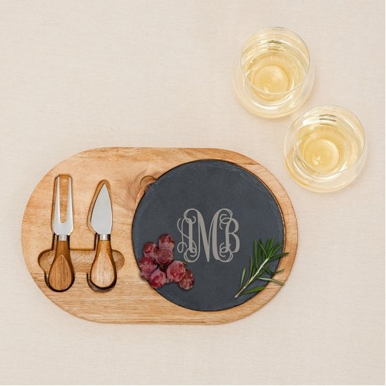 Cutting Board Personalized Wood & Slate Cheese Board Set