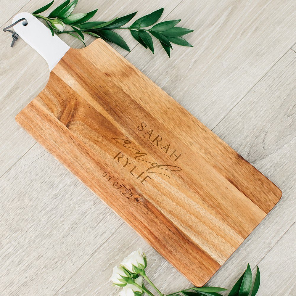 Cutting Board Personalized Wooden Cutting & Serving Board With White Handle