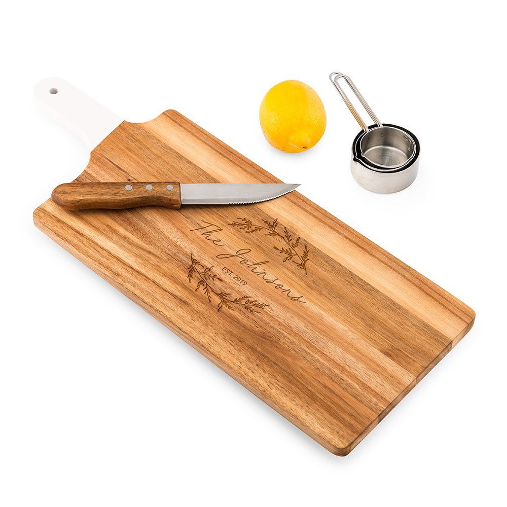 Cutting Board Personalized Wooden Cutting & Serving Board With White Handle