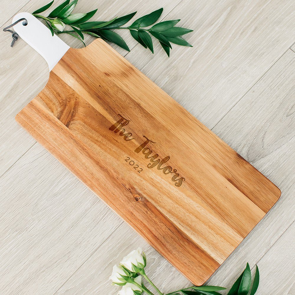 Cutting Board Personalized Wooden Cutting & Serving Board With White Handle