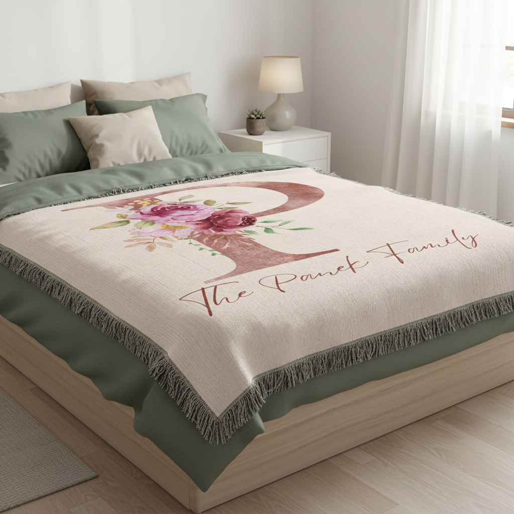 Floral Monogram Woven Blanket