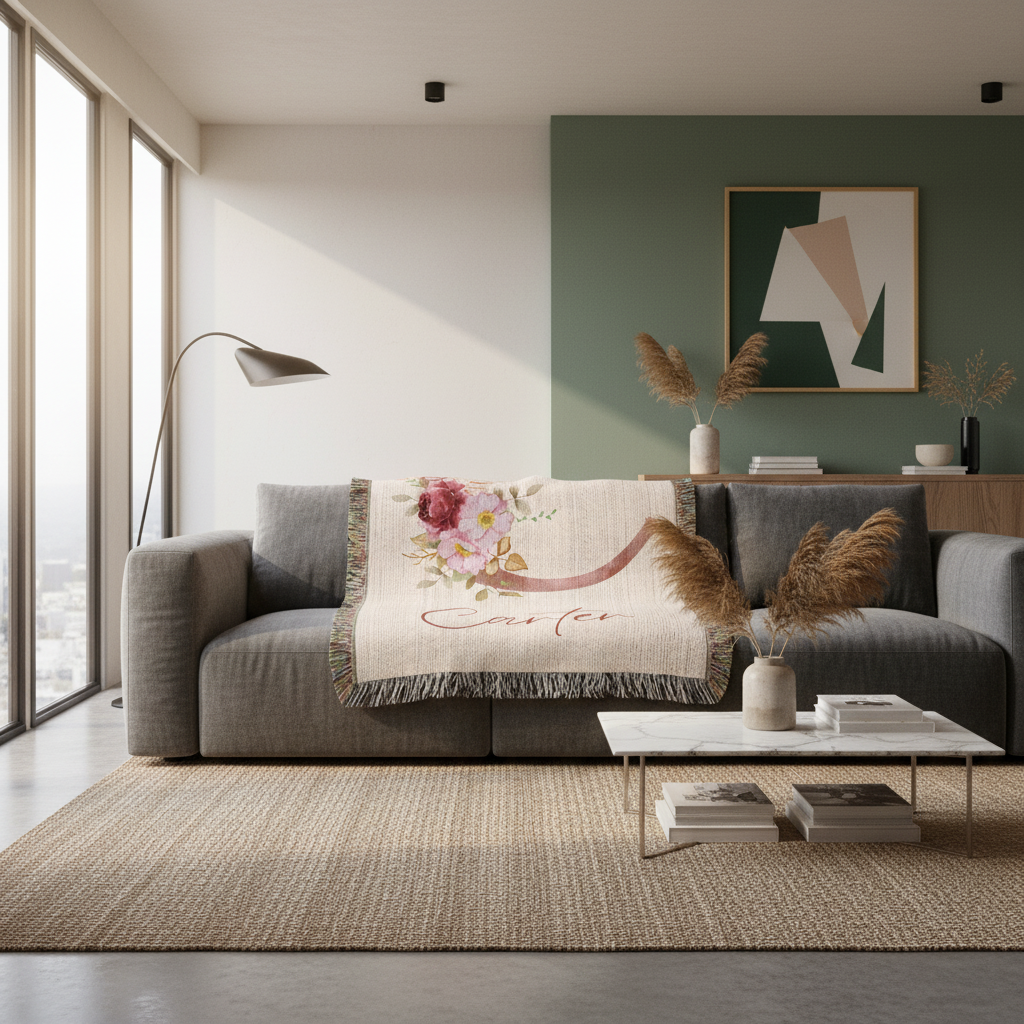 Floral Monogram Woven Blanket