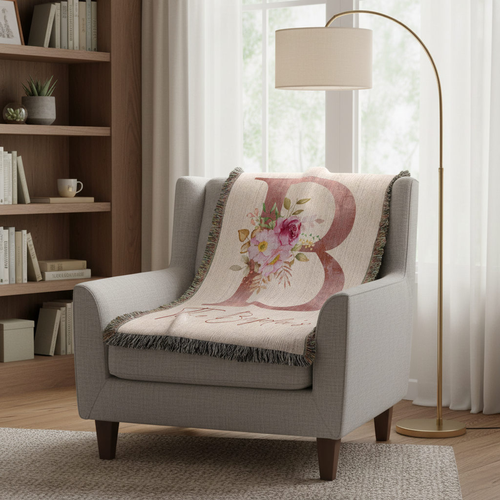 Floral Monogram Woven Blanket