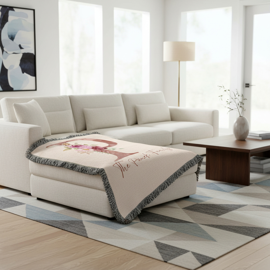 Floral Monogram Woven Blanket
