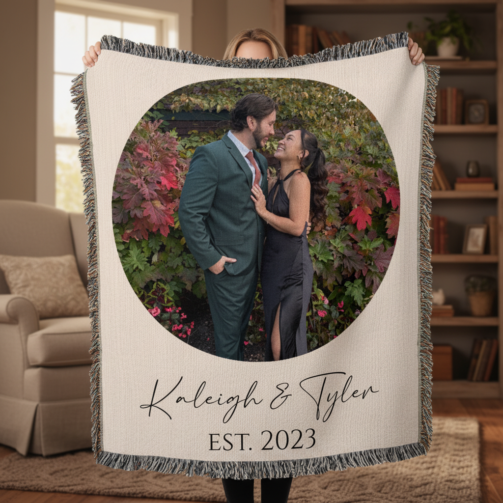 Personalized Woven Photo Blanket for Him with Custom Text and Image