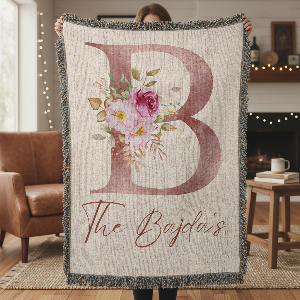 Floral Monogram Woven Blanket