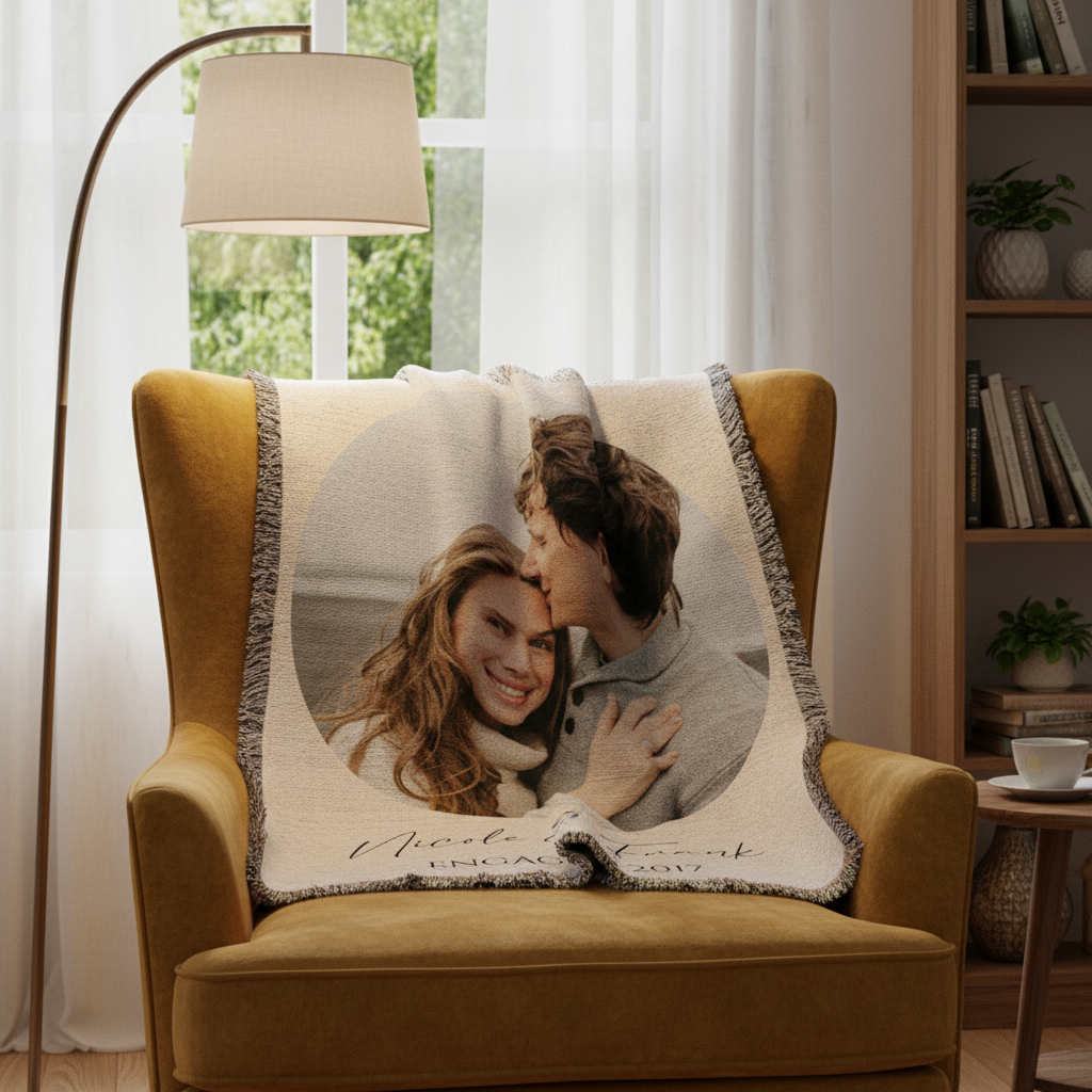 Personalized Woven Photo Blanket for Him with Custom Text and Image