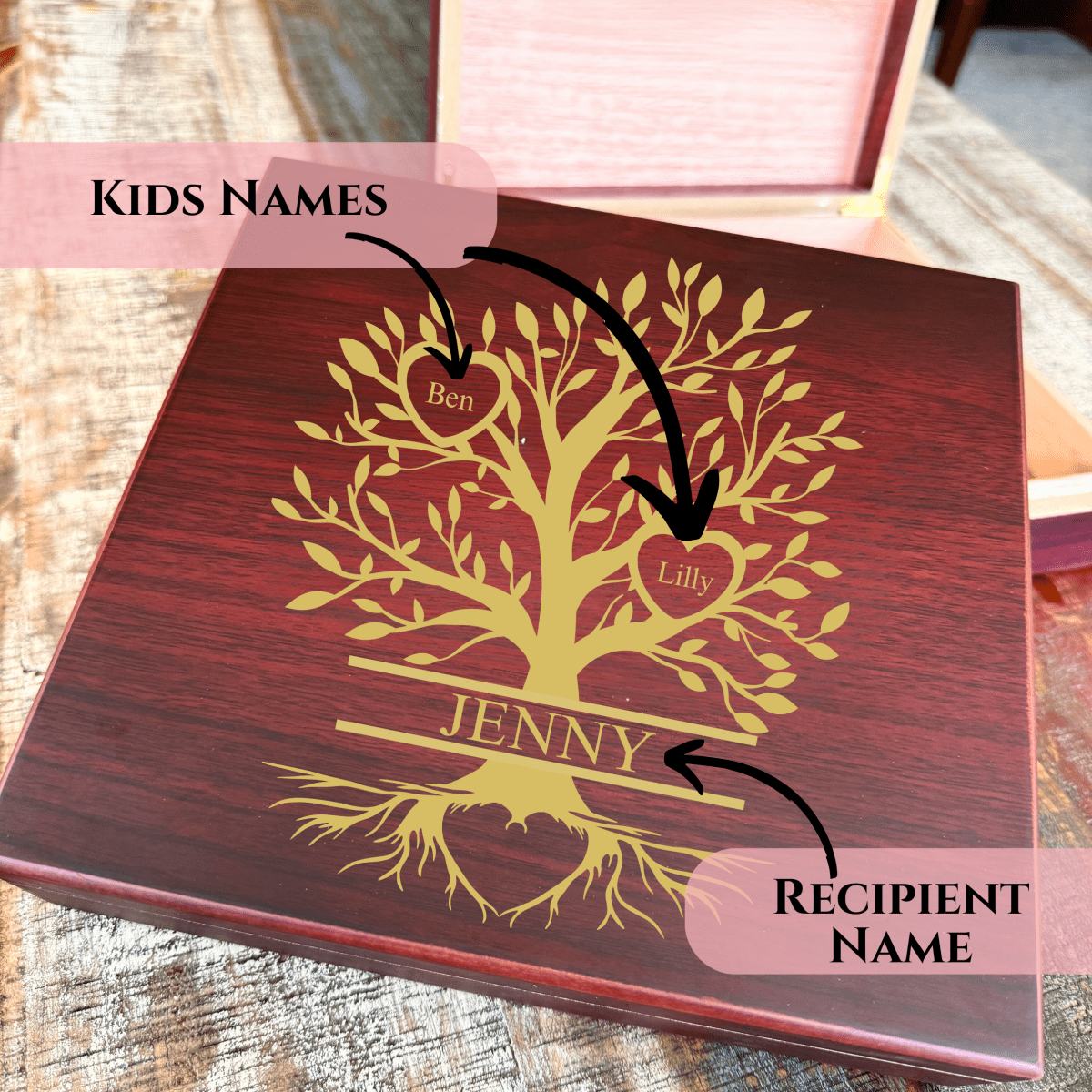 Personalized Custom Family Tree Keepsake Box for her, Customized Gifts for Women by Groovy Girl Gifts