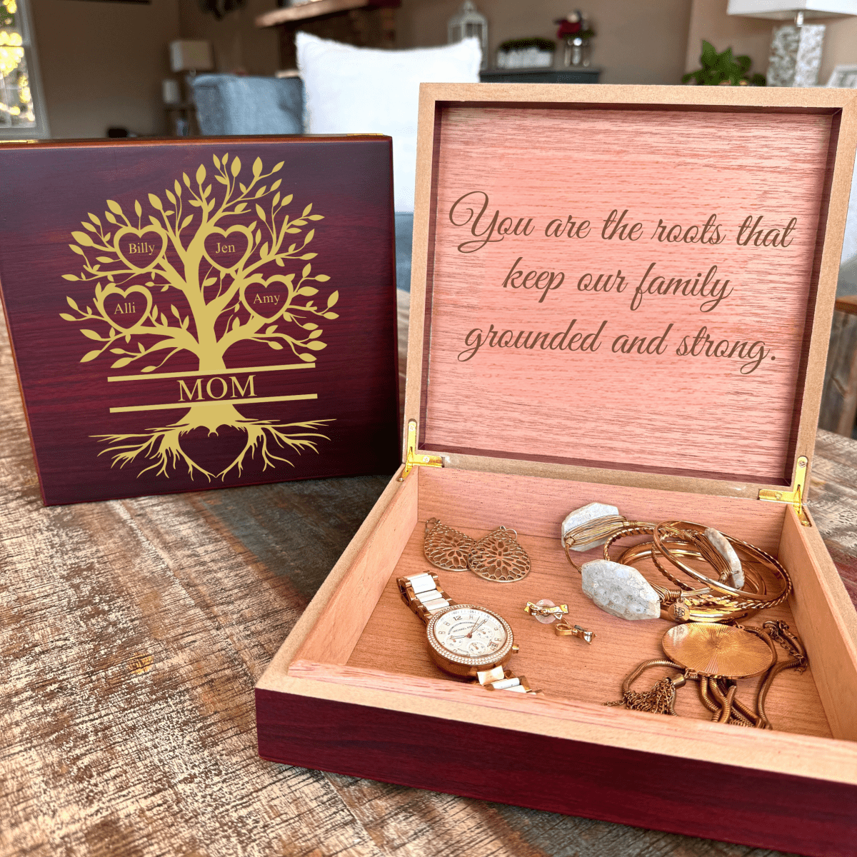 Personalized Custom Family Tree Keepsake Box for her, Customized Gifts for Women by Groovy Girl Gifts