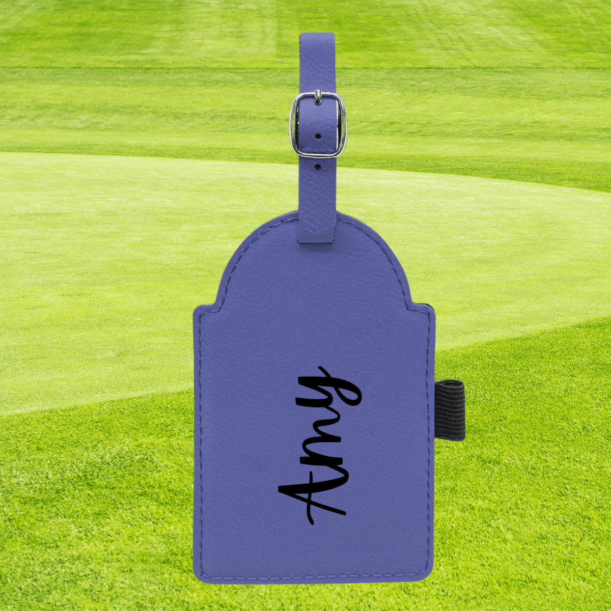 Personalized vegan leather golf bag tag with custom name engraving