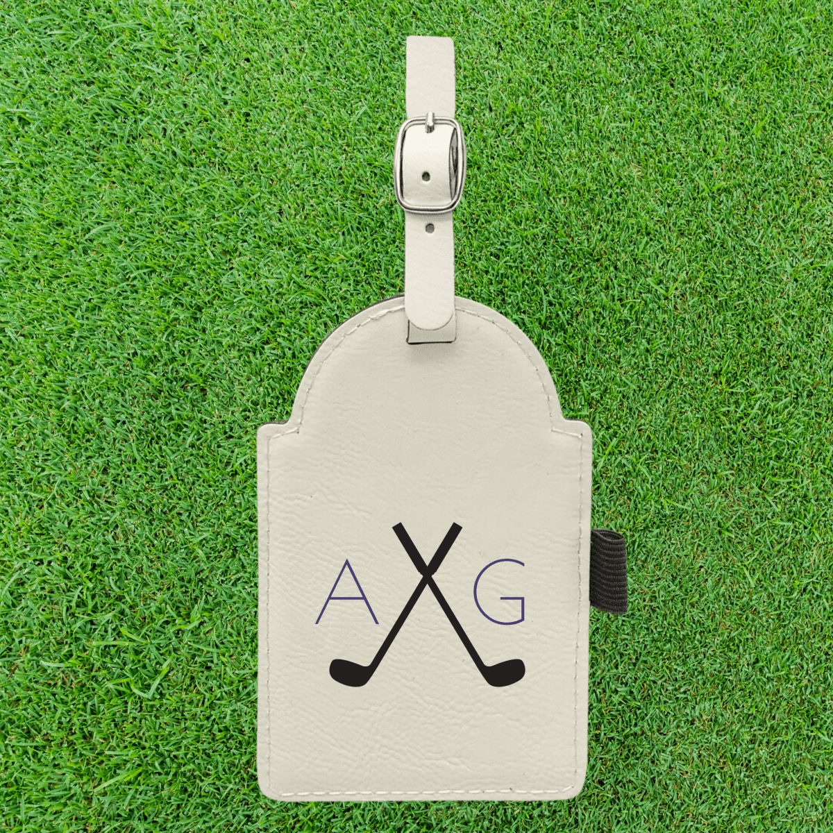 Personalized vegan leather golf bag tag with custom name engraving