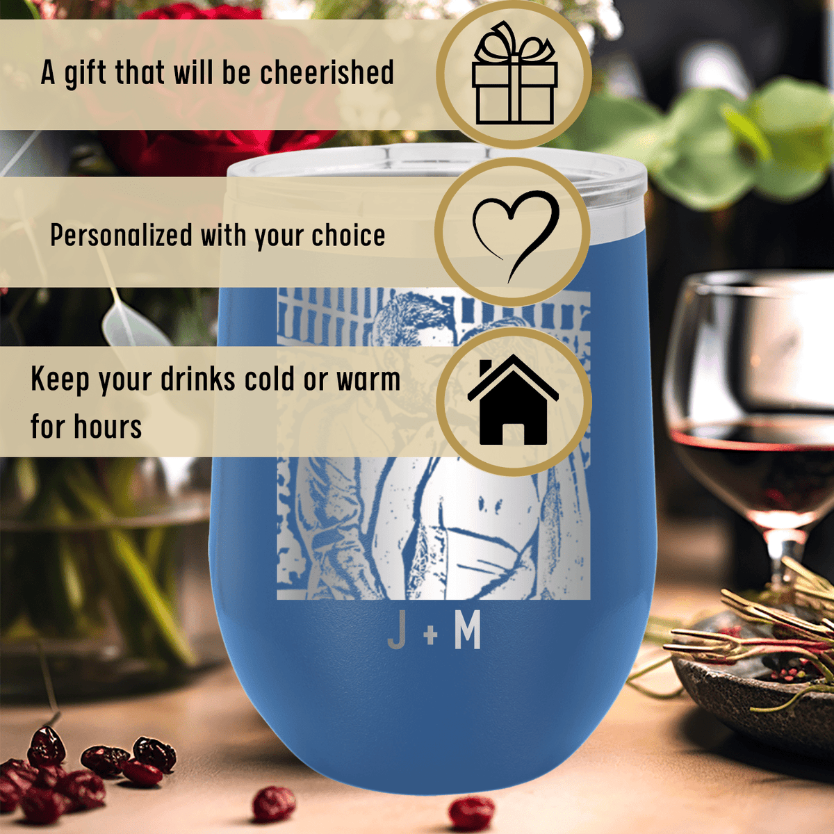 Personalized Anniversary Photo - Custom Laser Engraved Wine Tumbler for her, Customized Gifts for Women by Groovy Girl Gifts